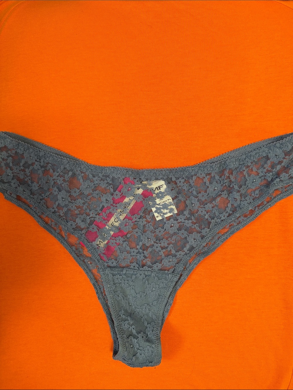 Lace Thong Panty in Slate Blue Size L